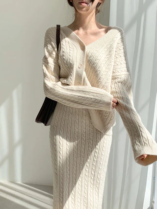 Two Piece Sets Womens Outifits Autumn/Winter Solid Knitted Cardigan sexy Alodia Store