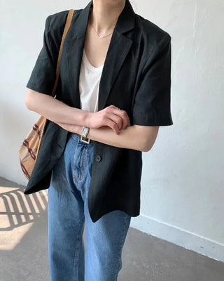 Cotton Linen Short-sleeved Coat Loose Alodia Store