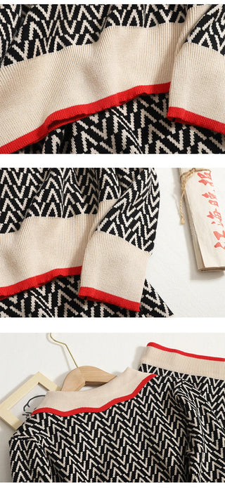 Peter Pan Collar Pullover Sweater+Women High Waist Skirt Knitted 2 Piece Set Alodia Store
