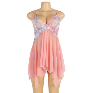 Plus Size Pajama Dress Flower Embroidery Nightwear Sling Nightdress Sleep Tops Nuisette Femme Lace Sleepwear Home Clothes Alodia Store
