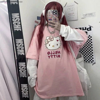 Sanrio Hello Kitty Sweet Long Sleeve Shirt Women Y2K Street Fashion Clothes Lovely Oversized Casual Pullover Korean Style Tops Alodia Store