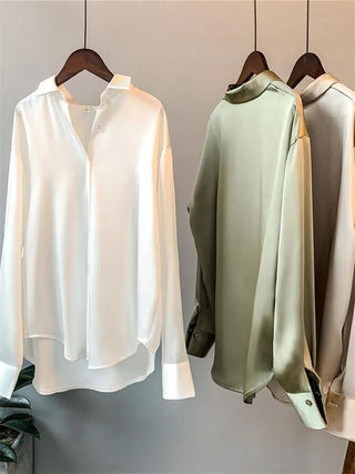 Spring 2021 Womens Clothing Silk Shirt Vintage Blouse Women Sheer Top Women Longsleeve Dress Shirt clothes Woman Overshirt Alodia Store