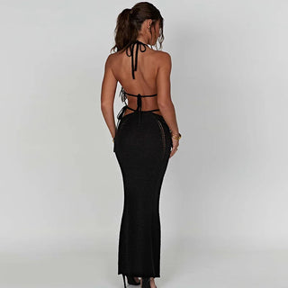 Mozision Hollow Out Knit Dress Set Women Lace-up Crop Top long skirt Alodia Store