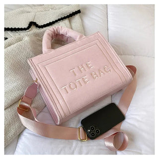 Female Square Tote Crossbody Bag Aesthetic Velour Elegant Alodia Store