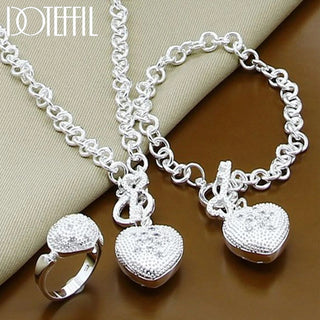 DOTEFFIL 925 Sterling Silver AAA Zircon Heart Bracelet Necklace Ring Set For Woman Wedding Engagement Party Charm Jewelry Alodia Store