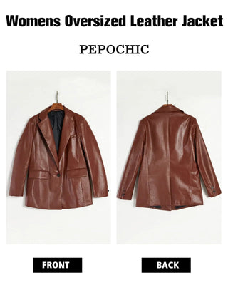 Long Sleeve Faux Leather Blazer Alodia Store