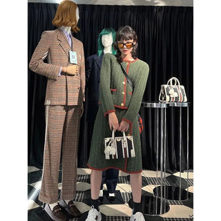 Two Peice Sets Vintage Knitted Cardigan Full  Elastic Waist  Knee-Length Skirt 2 Piece Set Luxury Alodia Store