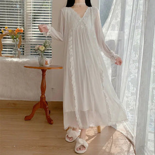 Long-sleeved Sexy Lace Home Clothes Night Gown Sleep Dress Alodia Store