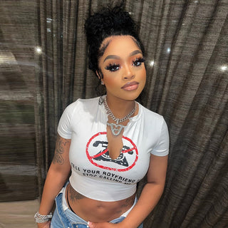 Slogan Print White Graphic Crop Top ALODIA STORE