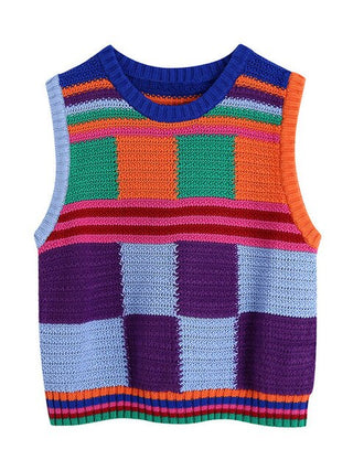 Knitted Contrast Color Crop Tank Top and Shorts ALODIA STORE