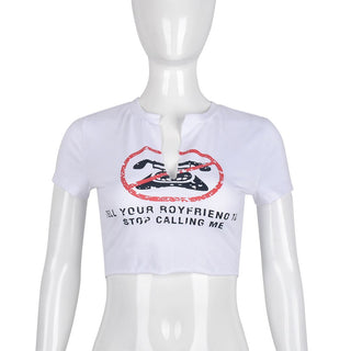 Slogan Print White Graphic Crop Top ALODIA STORE