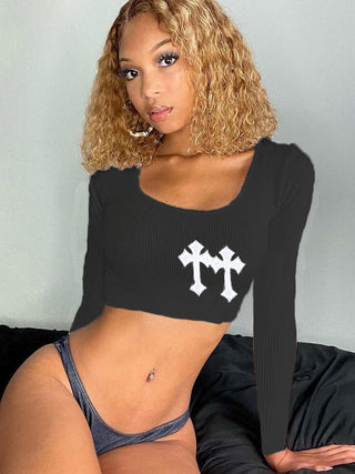 Cross Embroidered Crop Top for Women ALODIA STORE