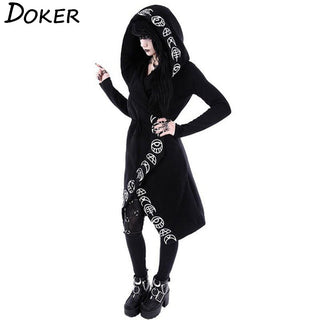 Gothic Punk Black Long Women Hoodies ALODIA STORE