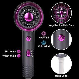 Flintronic Secador de Pelo de 2000W, Secador de Pelo Iónico Profesional Poderoso para Secado Rápido, Botón de enfriamiento independiente(3 Velocidades, 3 Boquillas y 2 Difusores) ALODIA STORE