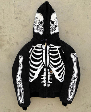 Men's Skeleton Hoodie Custom Full Face Zip ALODIA STORE