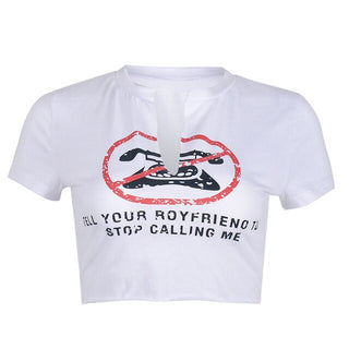 Slogan Print White Graphic Crop Top ALODIA STORE