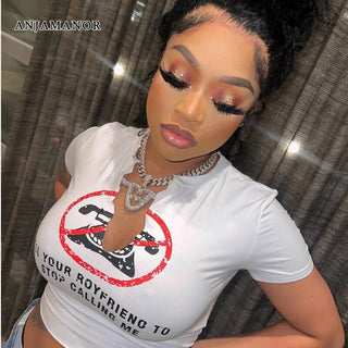 Slogan Print White Graphic Crop Top ALODIA STORE