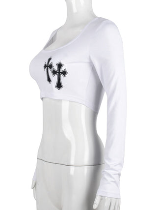 Cross Embroidered Crop Top for Women ALODIA STORE