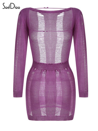 See-Through O-neck Long Sleeve Bodycon Dress ALODIA STORE