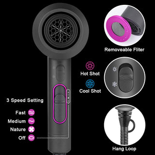 Flintronic Secador de Pelo de 2000W, Secador de Pelo Iónico Profesional Poderoso para Secado Rápido, Botón de enfriamiento independiente(3 Velocidades, 3 Boquillas y 2 Difusores) ALODIA STORE