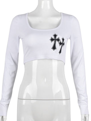 Cross Embroidered Crop Top for Women ALODIA STORE