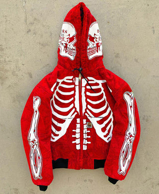 Men's Skeleton Hoodie Custom Full Face Zip ALODIA STORE