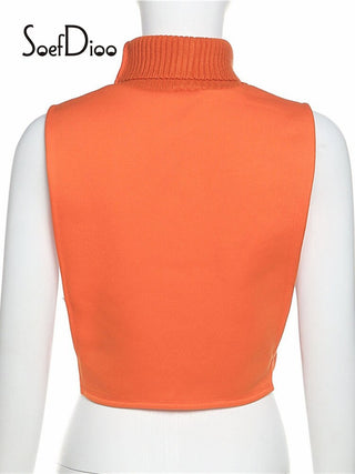Turtleneck Sleeveless Pullover Crop Top and Dress ALODIA STORE
