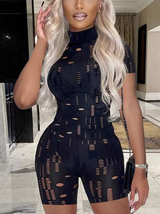 Cut Out Bodycon Jumpsuit Short Sleeve ALODIA STORE