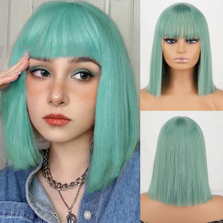 WERD Short Orange Straight Bob Wig Synthetic Wigs For Women With Bangs Daily Cosplay Hair Heat Resistant ALODIA STORE