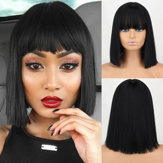 WERD Short Orange Straight Bob Wig Synthetic Wigs For Women With Bangs Daily Cosplay Hair Heat Resistant ALODIA STORE