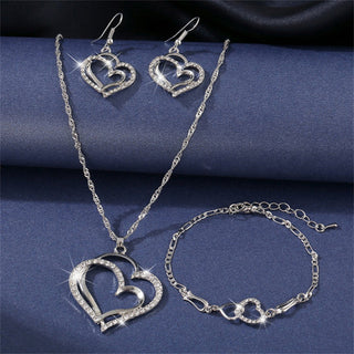 Exquisite Double Heart Necklace Earrings Bracelet Jewelry Set Charm Ladies Jewelry Fashion Bridal Accessory Set Romantic Gifts ALODIA STORE