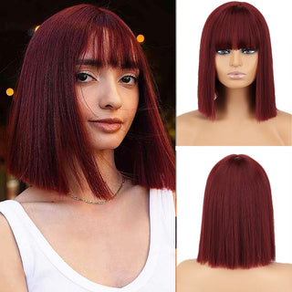 Short straight orange wig with bangs synthetic fiber wig African American white female cosplay/party/daily wig ALODIA STORE