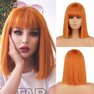Short straight orange wig with bangs synthetic fiber wig African American white female cosplay/party/daily wig ALODIA STORE