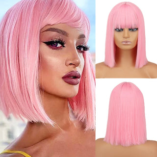 Short straight orange wig with bangs synthetic fiber wig African American white female cosplay/party/daily wig ALODIA STORE