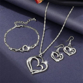 Exquisite Double Heart Necklace Earrings Bracelet Jewelry Set Charm Ladies Jewelry Fashion Bridal Accessory Set Romantic Gifts ALODIA STORE