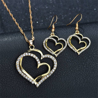 Exquisite Double Heart Necklace Earrings Bracelet Jewelry Set Charm Ladies Jewelry Fashion Bridal Accessory Set Romantic Gifts ALODIA STORE