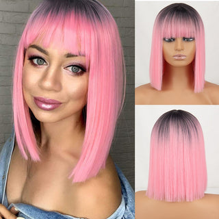 WERD Short Orange Straight Bob Wig Synthetic Wigs For Women With Bangs Daily Cosplay Hair Heat Resistant ALODIA STORE