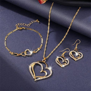 Exquisite Double Heart Necklace Earrings Bracelet Jewelry Set Charm Ladies Jewelry Fashion Bridal Accessory Set Romantic Gifts ALODIA STORE