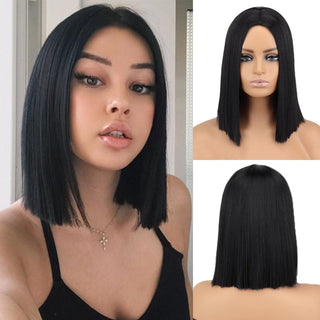 WERD Short Orange Straight Bob Wig Synthetic Wigs For Women With Bangs Daily Cosplay Hair Heat Resistant ALODIA STORE