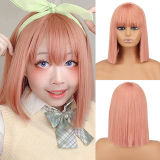 Short straight orange wig with bangs synthetic fiber wig African American white female cosplay/party/daily wig ALODIA STORE