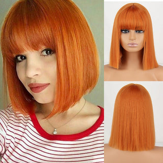 WERD Short Orange Straight Bob Wig Synthetic Wigs For Women With Bangs Daily Cosplay Hair Heat Resistant ALODIA STORE