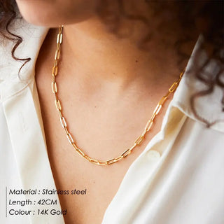 eManco Hot Fashion Paperclip Link Chain Women Necklace Stainless Steel Gold Color Chain Necklace For Women Men Jewelry Gift ALODIA STORE