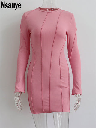 Nsauye Sexy Club Ribber Knitted Y2K Mini Bodycon Party Women Dress Autumn Striped O Neck Long Sleeve Fashion Dress 2023 ALODIA STORE