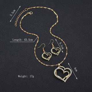 Exquisite Double Heart Necklace Earrings Bracelet Jewelry Set Charm Ladies Jewelry Fashion Bridal Accessory Set Romantic Gifts ALODIA STORE