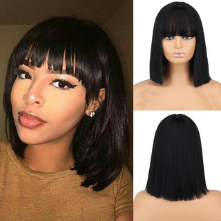 Short straight orange wig with bangs synthetic fiber wig African American white female cosplay/party/daily wig ALODIA STORE