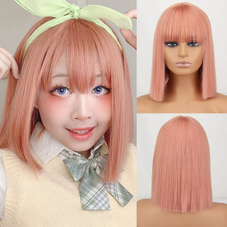 WERD Short Orange Straight Bob Wig Synthetic Wigs For Women With Bangs Daily Cosplay Hair Heat Resistant ALODIA STORE