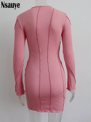 Nsauye Sexy Club Ribber Knitted Y2K Mini Bodycon Party Women Dress Autumn Striped O Neck Long Sleeve Fashion Dress 2023 ALODIA STORE