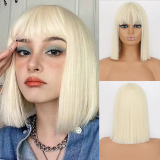 Short straight orange wig with bangs synthetic fiber wig African American white female cosplay/party/daily wig ALODIA STORE