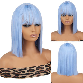 Short straight orange wig with bangs synthetic fiber wig African American white female cosplay/party/daily wig ALODIA STORE