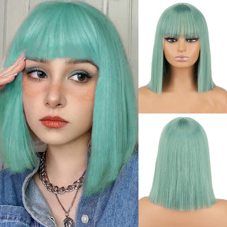 Short straight orange wig with bangs synthetic fiber wig African American white female cosplay/party/daily wig ALODIA STORE